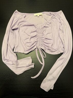 Olivaceous Lavender Ruched Tie-Front Crop Top